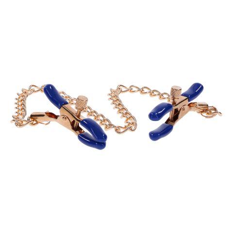 Sportsheets Sex & Mischief Cougar Chained Nipple Clamps With Cougar Chain Gold Nipple and Clit Clamps