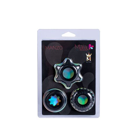 Maia MANZO Stretchy Silicone Cock Rings Set of 3 Black Cock Ring Sets
