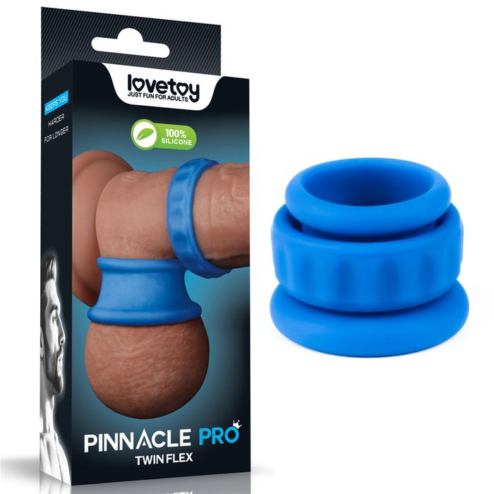 Lovetoy Pinnacle Pro Twin Flex Stretchy Cock and Balls Rings Blue Ball and Cock Toys