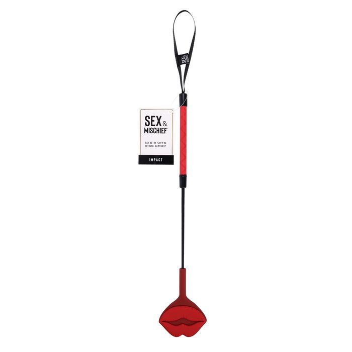 Sportsheets S&M Exs & Ohs Kiss Silicone Tipped Crop BDSM Whip Red Whips And Crops