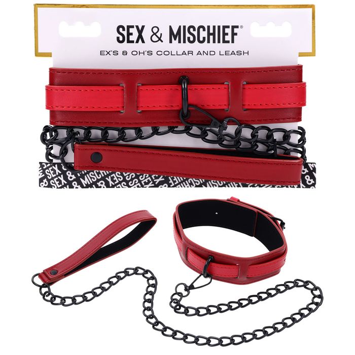 Sportsheets S&M Exs & Ohs Collar and Leash Neck Restraint Red Collars and Leads