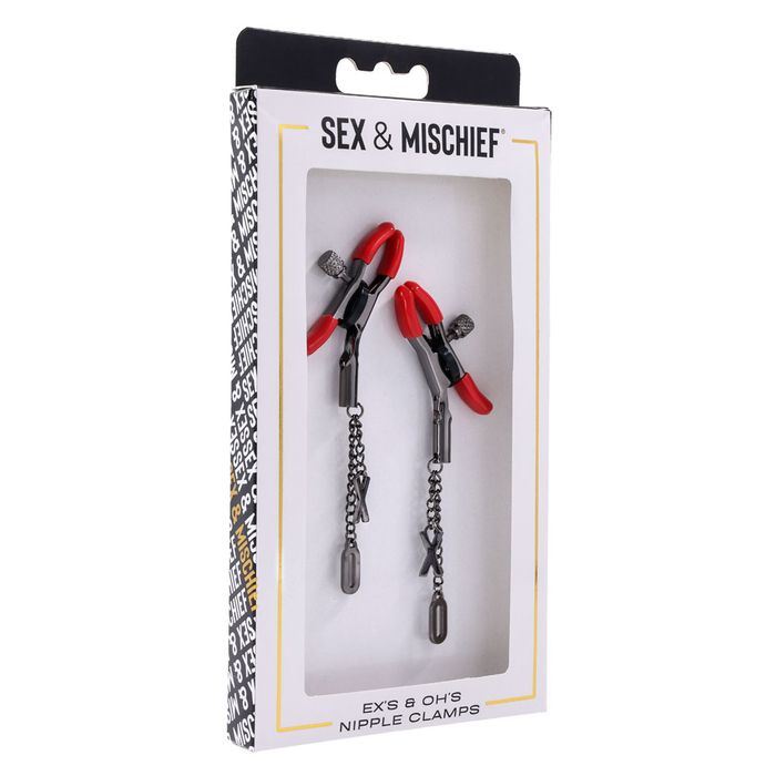 Sportsheets S&M Exs & Ohs Tipped Metal Nipple Clamps Red Nipple and Clit Clamps