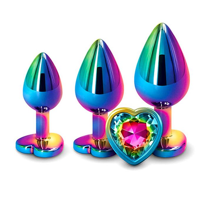Adam & Eve Rainbow Heart Shape Metal Anal Plug Set Butt Plugs