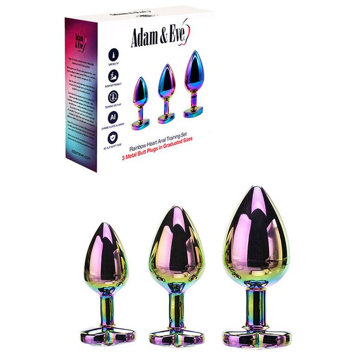 Adam & Eve Rainbow Heart Shape Metal Anal Plug Set Butt Plugs