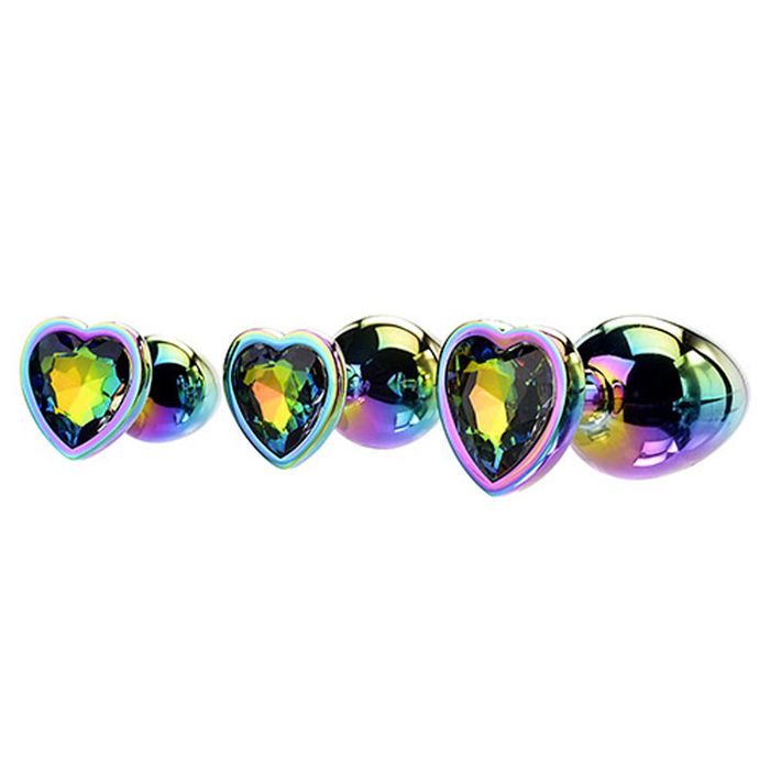 Adam & Eve Rainbow Heart Shape Metal Anal Plug Set Butt Plugs