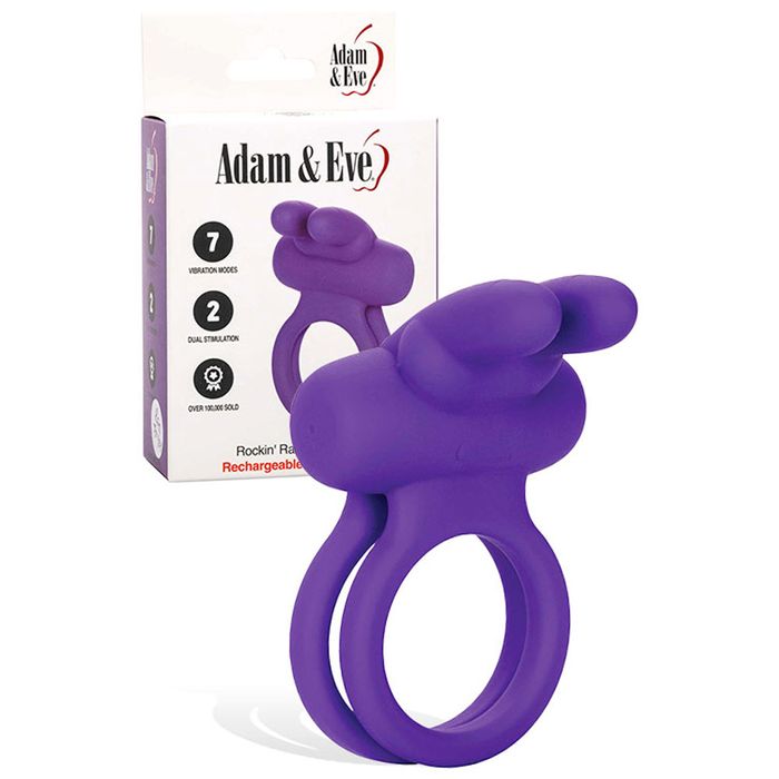 Adam & Eve ROCKIN RABBIT Vibrating Cock & Balls Ring Purple Vibrating Cock Rings