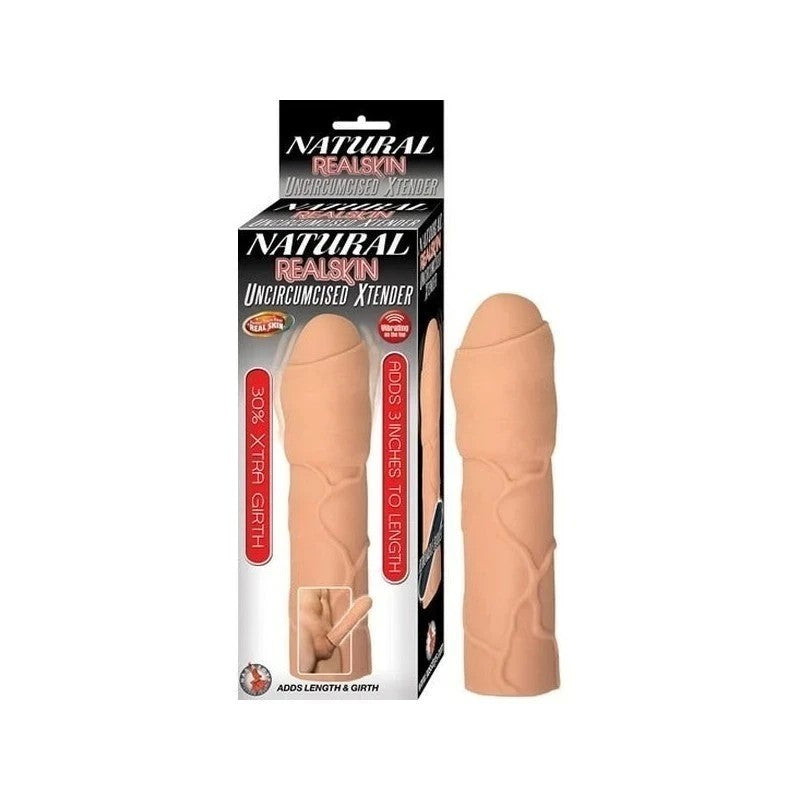 Natural Realskin Uncircumcised Penis Sleeve - Vibrating Extender for Length and Girth Pumps, Extenders and Sleeves