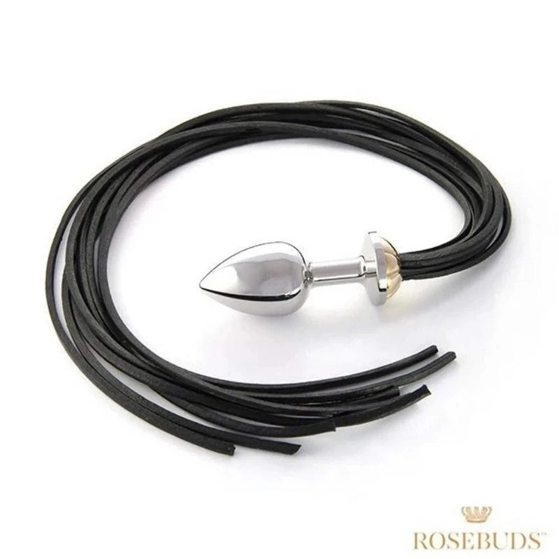 Rosebuds Intimate Fusion - Luxurious Metal Plug and Leather Whip Set Butt Plugs
