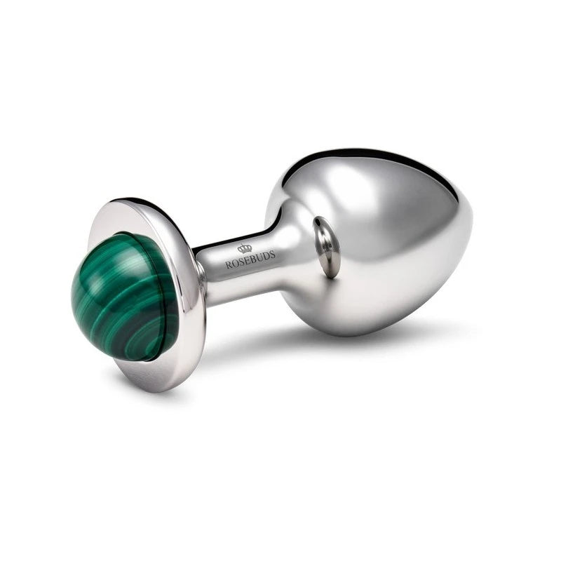 Rosebuds Stainless Steel Anal Plug Small With Malachite Gem Butt Plugs
