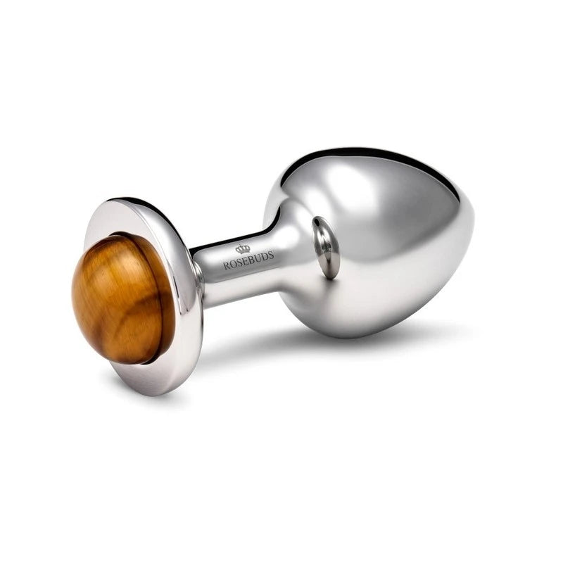 Rosebuds Luxury Stainless Steel Anal Plug with Tiger Eye Crystal Butt Plugs