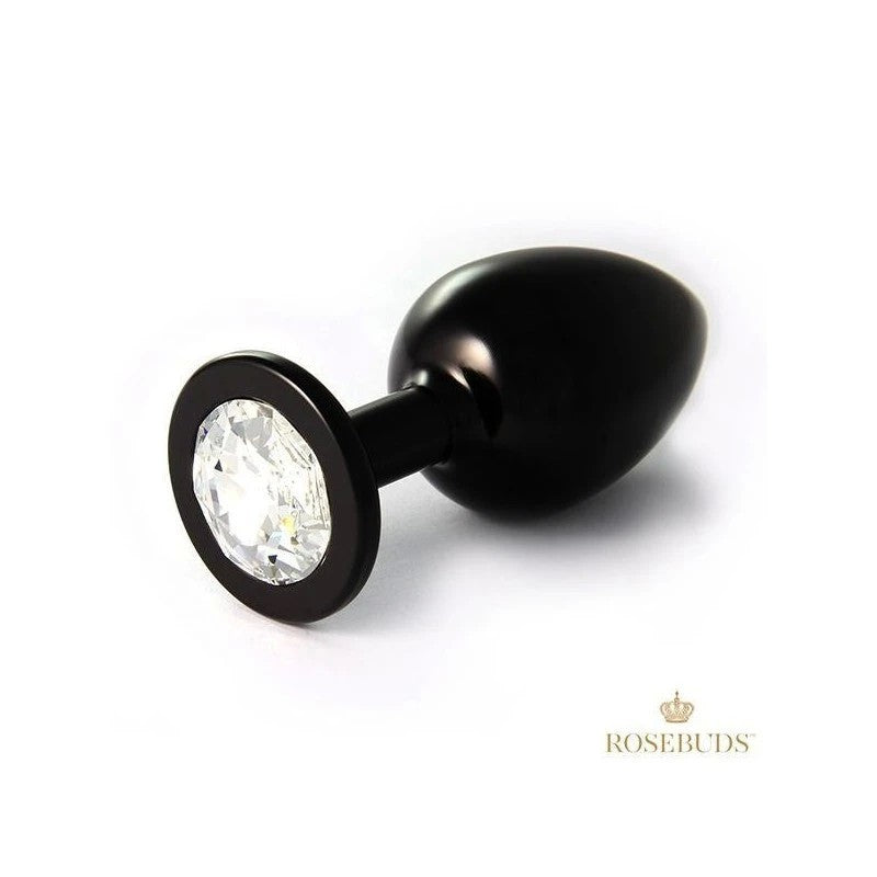 Rosebuds Luxurious Aluminium Black Butt Plug - Jeweled Clear XL Butt Plugs