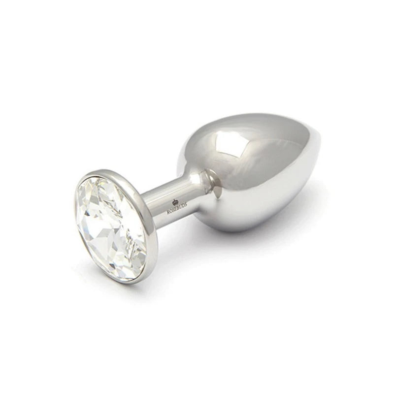 Rosebuds Luxurious Aluminium Black Butt Plug - Jeweled Clear XL Butt Plugs