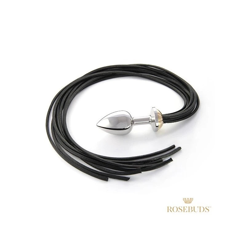 Rosebuds Luxe Black Long Leather Whipbud XL Butt Plugs
