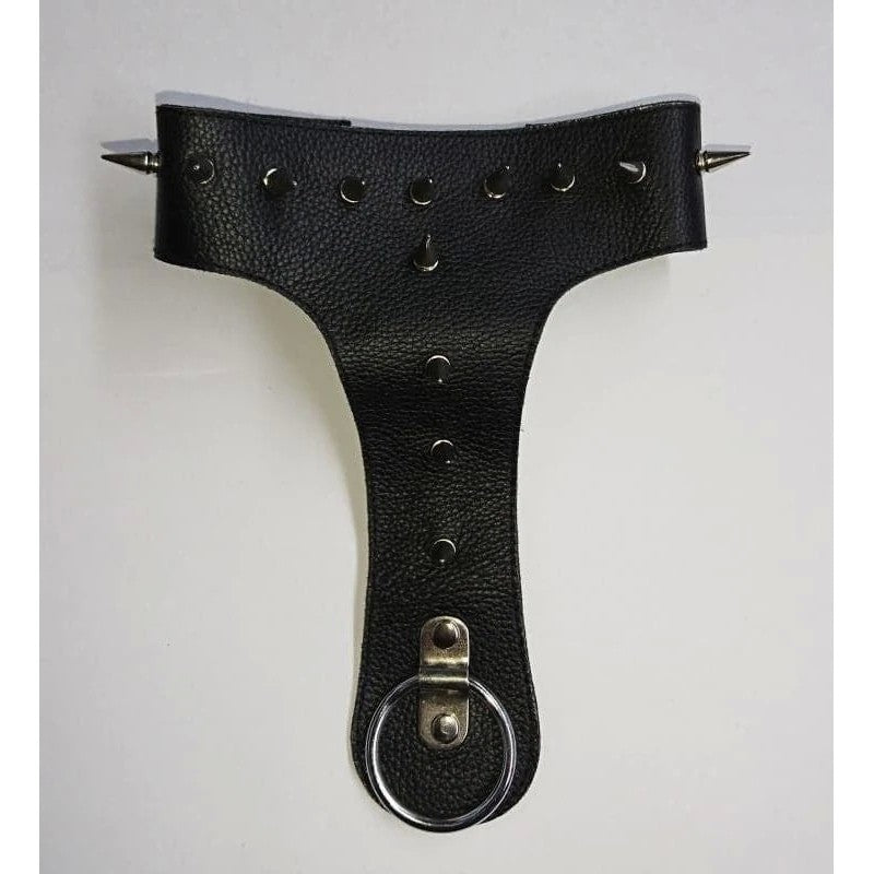 Devils Spiked Leather Collar with O Ring Cock Rings