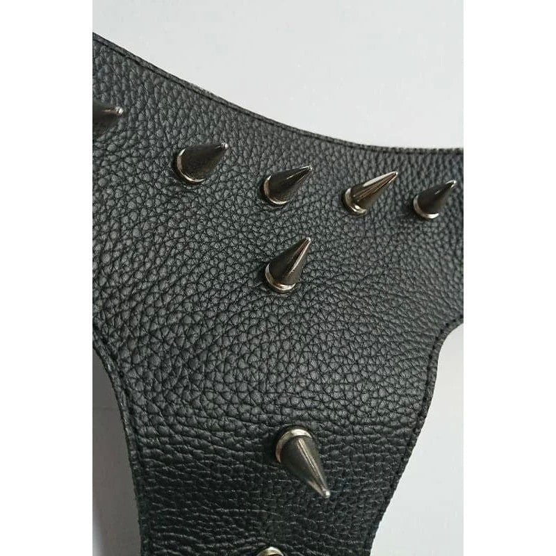 Devils Spiked Leather Collar with O Ring Cock Rings