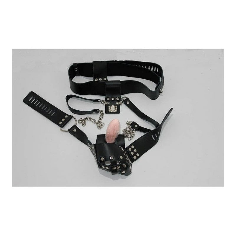 Dungeon Ware Leather Chastity Harness With Anal Plug Male Chastity