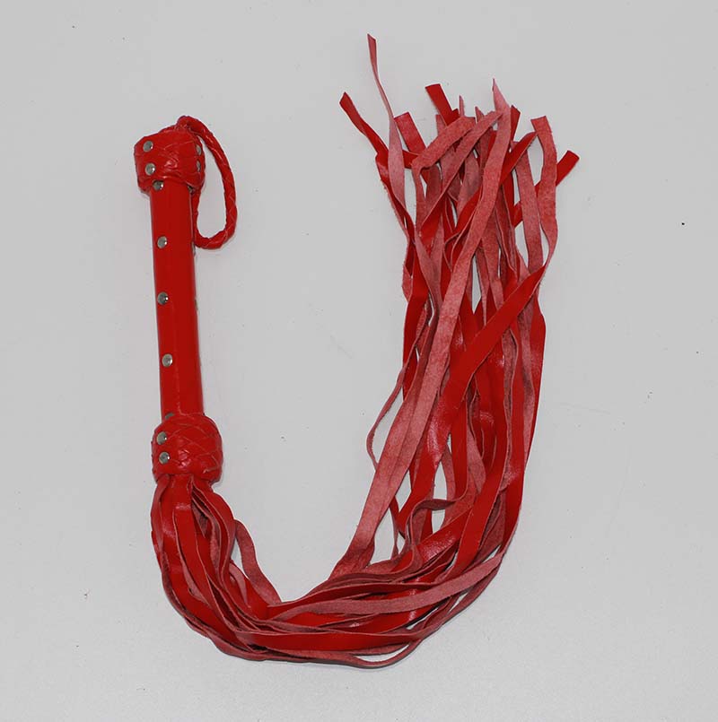 Whiplash Leather Flogger with Handle Red Whips And Crops