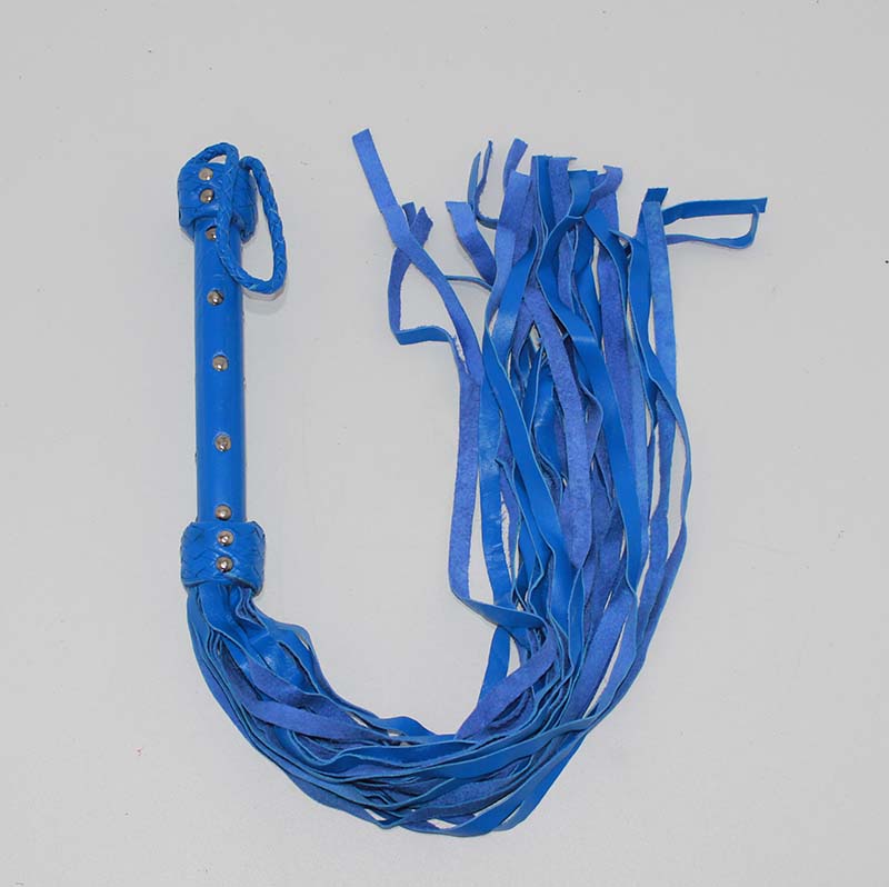 Whiplash Leather Flogger with Handle Blue Whips And Crops