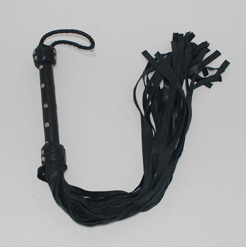 Whiplash Leather Flogger with Handle Black Whips And Crops