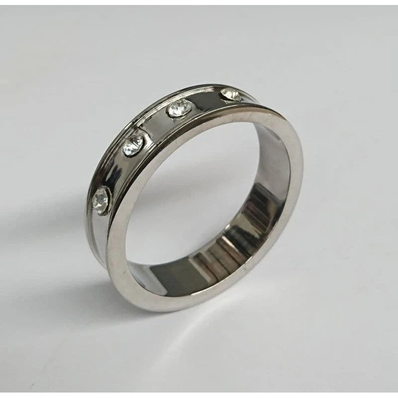 Deep Shallow Steel Cock Ring with Diamond Gem Cock Rings