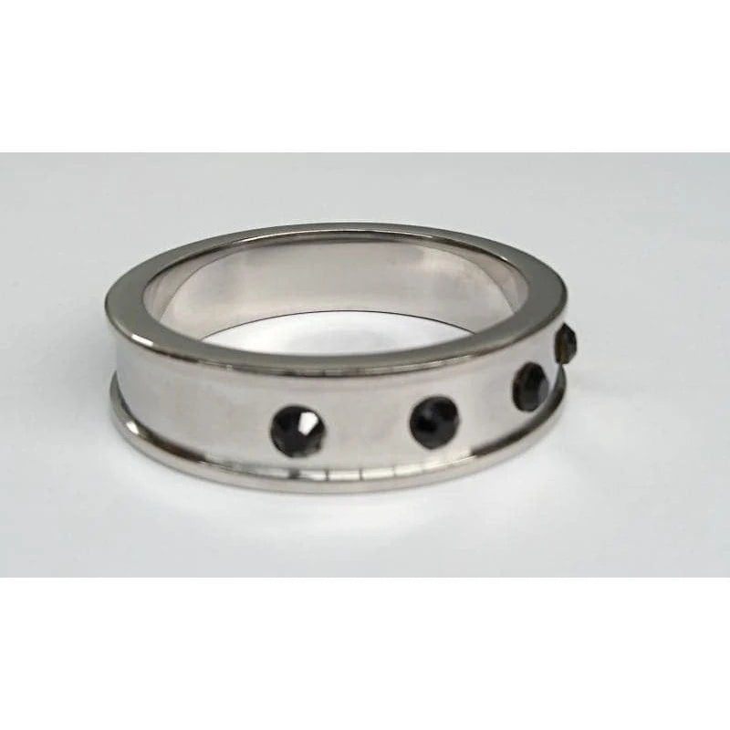 Deep Shallow Steel Cock Ring with Onyx Gem Cock Rings