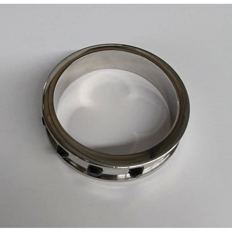 Deep Shallow Steel Cock Ring with Onyx Gem Cock Rings