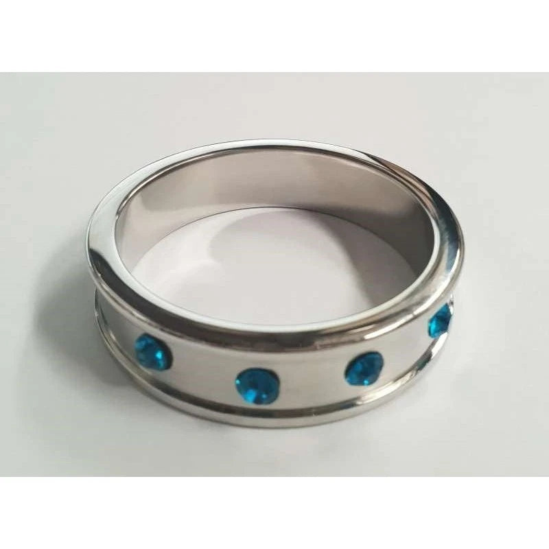 Deep Shallow Cock Ring 55mm Sapphire Gemmed Cock Rings