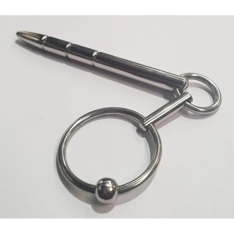 Xtube Steel Ribbed Penis Plug Wand with Glans Ring Penis Plugs
