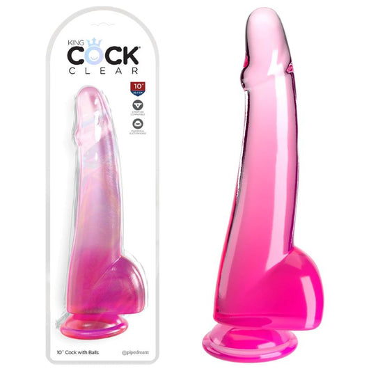 King Cock Clear 10 Inch Cock with Balls - Realistic Dildos