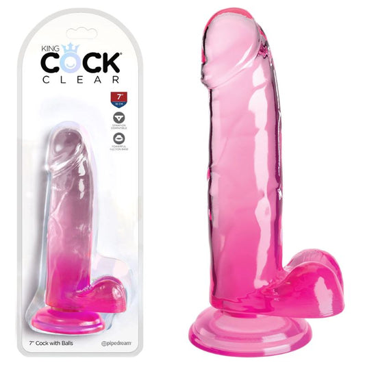 King Cock Clear 7 Inch Cock with Balls - Realistic Dildos