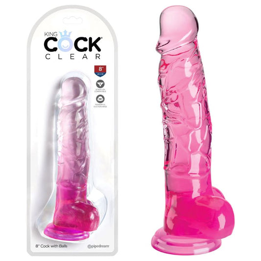 King Cock Clear 8 Inch Cock with Balls - Realistic Dildos