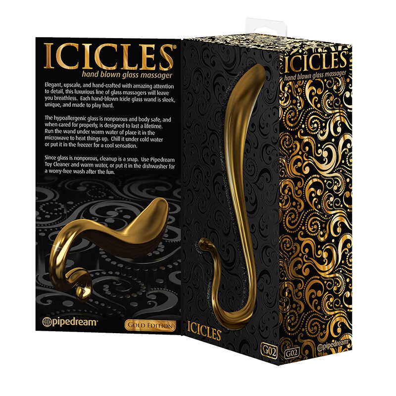 Pipedream Icicles Gold Edition G02 Curved Glass Dildo Glass Sex Toys