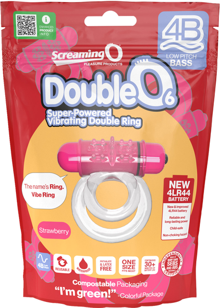 Screaming O Double O 6 4B Low Pitch Bass Vibrating Cock Ring Strawberry Vibrating Cock Rings