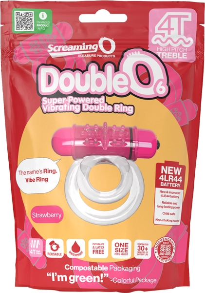 Screaming O Double O 6 4T High Pitch Treble Vibrating Dick Ring Strawberry Vibrating Cock Rings