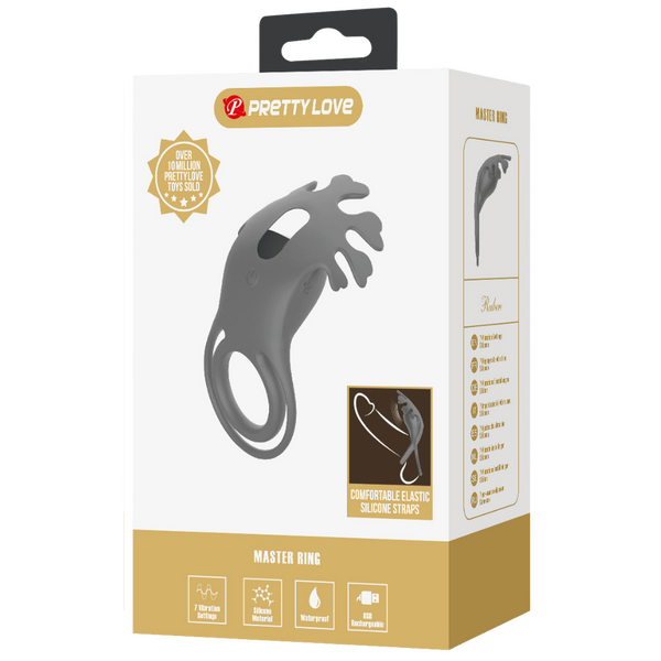 Pretty Love Ruben 7 Function Master Vibrating Cock Ring Grey Vibrating Cock Rings
