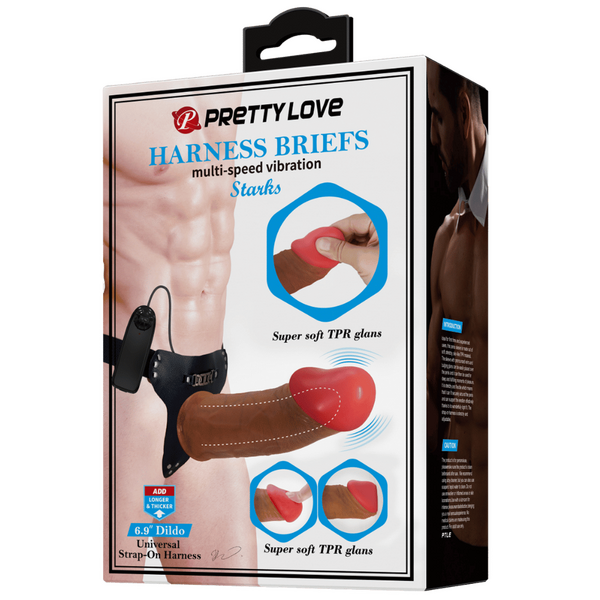 Pretty Love Stark Vibrating Universal Strap On Harness With Dildo 6.9 Inch Tan Strap On Sextoys
