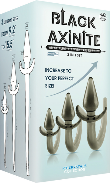 Black Axinite 3 In 1 Unique Design Anal Plug Kit with Tail Butt Plugs