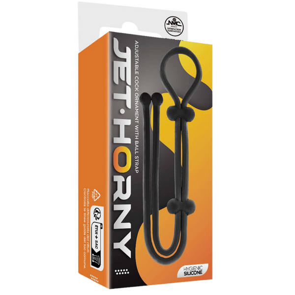 Jet Horny Adjustable Cock Ring with Ball Strap Black Stretchy Cock Rings