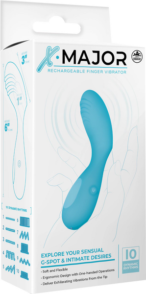 X. Major 10 Function Rechargeable Finger Vibrator Blue Finger and Tongue Vibrators