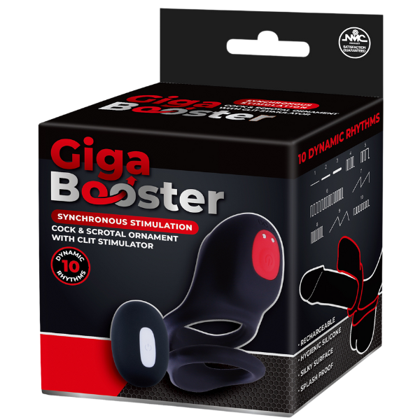 Giga Booster Cock & Scrotal Ring With Clit Stimulator Black Vibrating Cock Rings