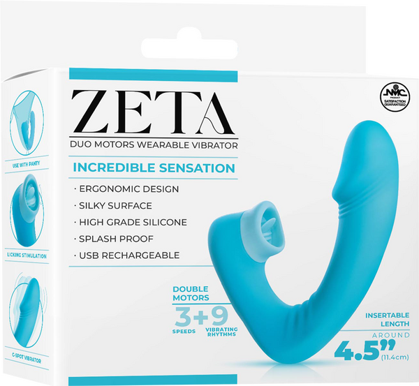 Zeta Dual Motor USB Rechargeable Wearable Clitoral Vibrator Blue Clit Ticklers and Pulsators