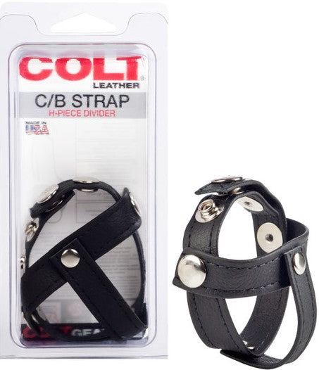 Colt Leather Cock and Ball Strap H-Piece Divider Stretchy Cock Rings