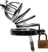 Master Series Stainless Steel Chastity Cage With Silicone Urethral Plug Male Chastity