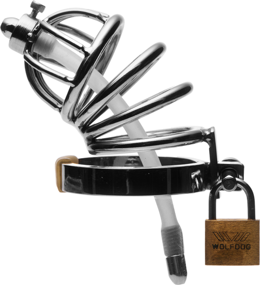 Master Series Stainless Steel Chastity Cage With Silicone Urethral Plug Male Chastity