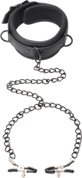 Master Series Collared Temptress Collar With Nipple Clamps Nipple and Clit Clamps