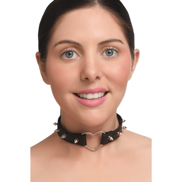Master Series Spiked Heart Bondage Choker Black Collars and Leads