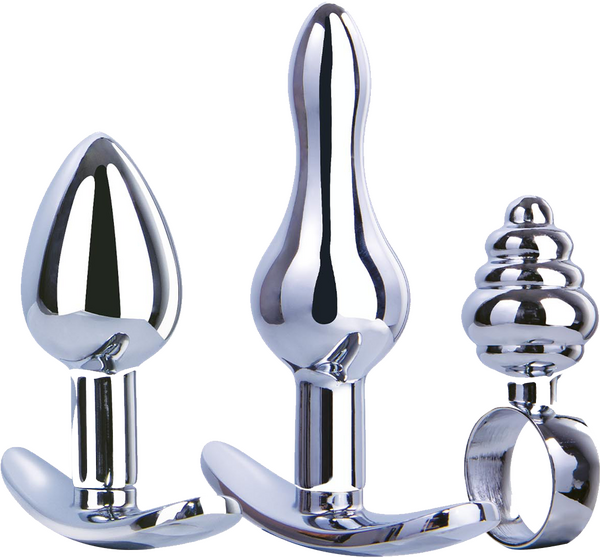 Hardware Gear T Bar Base 3 In 1 Metal Butt Plug Kit Set Chrome Butt Plugs