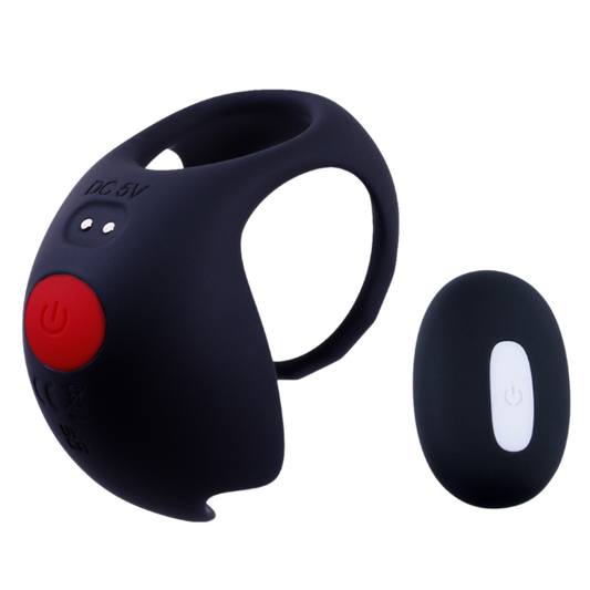 Giga Booster Rechargeable Cock Ornament with Scrotal Stimulator Black Vibrating Cock Rings