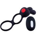 Giga Booster Cock & Scrotal Ornament With Clit Stimulator Black Vibrating Cock Rings