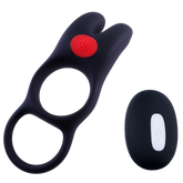 Giga Booster Vibrating Cock & Scrotal Ring With Clit Stimulator Black Vibrating Cock Rings